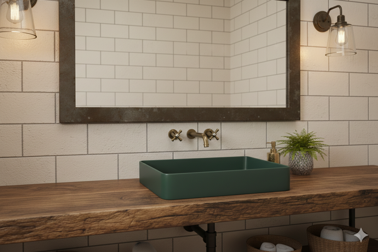 Lavamanos Rectangular Verde Oscuro Mate-2