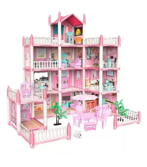 Casa de muñecas gzcb-mx Rosa con muebles-0