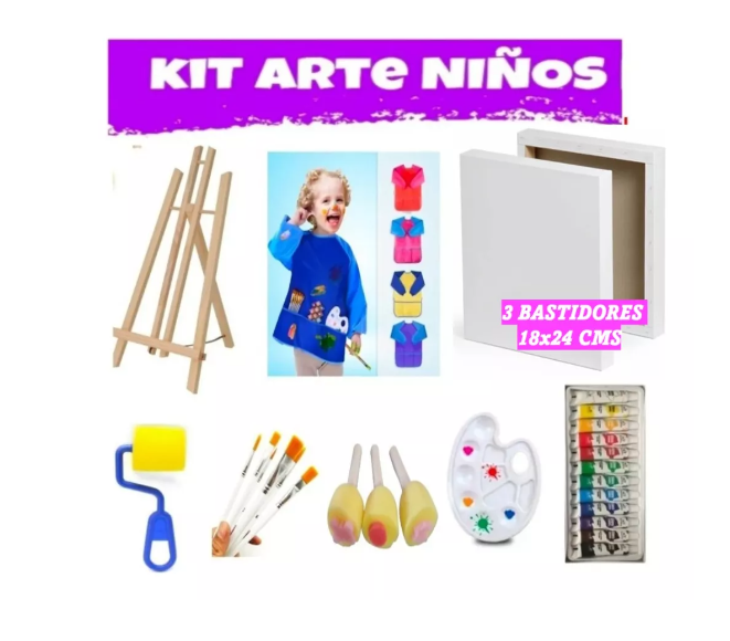 Kit De Arte Para Niños Set Para Pintar Atril Bastidor 10 Pcs-0