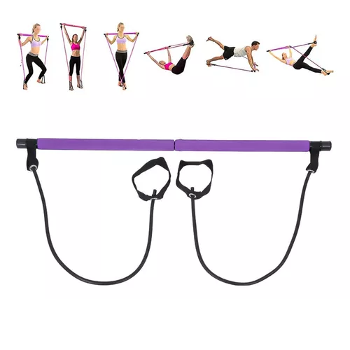Barra Pilates Con Banda Elásticas Resistencia Yoga / Lhua Color Morado-0