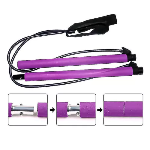 Barra Pilates Con Banda Elásticas Resistencia Yoga / Lhua Color Morado-1