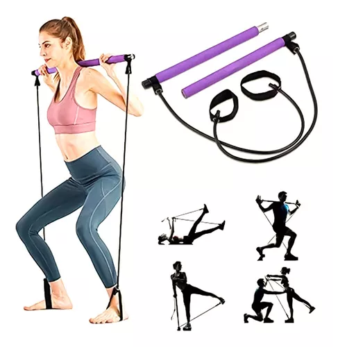 Barra Pilates Con Banda Elásticas Resistencia Yoga / Lhua Color Morado-3
