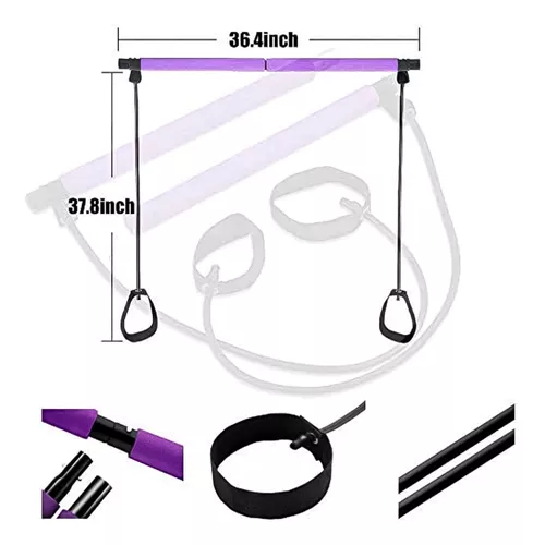 Barra Pilates Con Banda Elásticas Resistencia Yoga / Lhua Color Morado-4