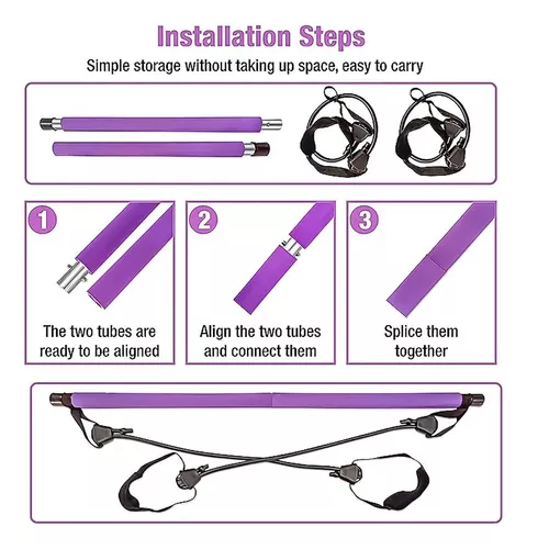 Barra Pilates Con Banda Elásticas Resistencia Yoga / Lhua Color Morado-5