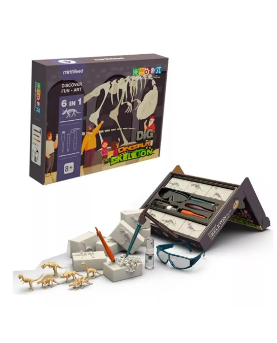 Juego De Excavación Fósiles Dinosaurio 6en1 Con Herramientas-0