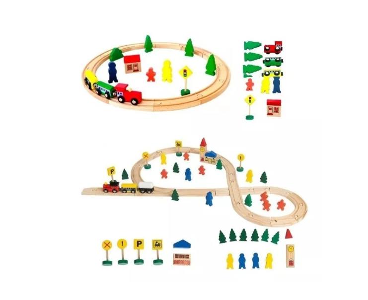 Pista De Tren De Madera Juego 48 Piezas-0