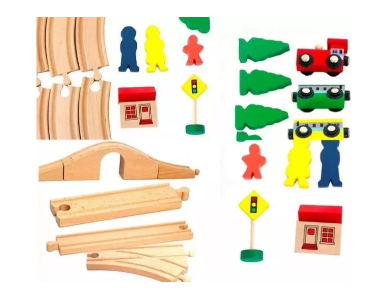 Pista De Tren De Madera Juego 48 Piezas-2