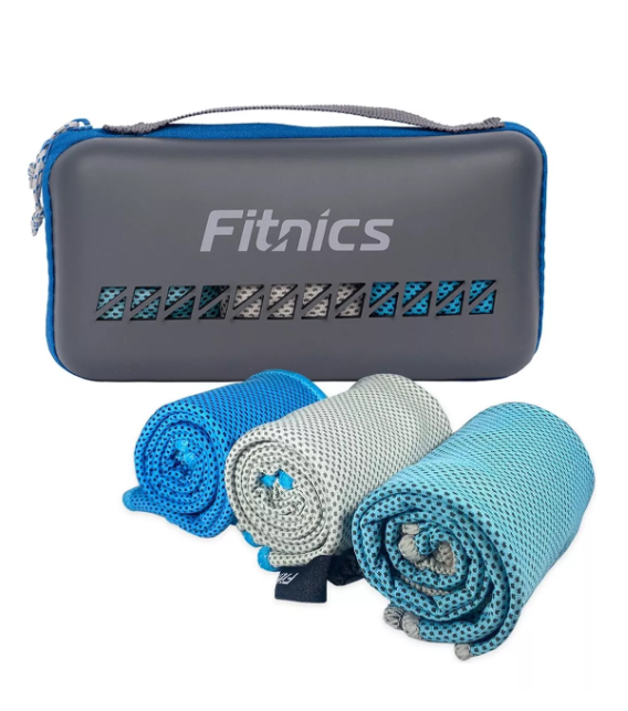 Toalla Microfibra Set De 3 Fitnics 100x30 Ejercicio +estuche Color Azul/gris-0