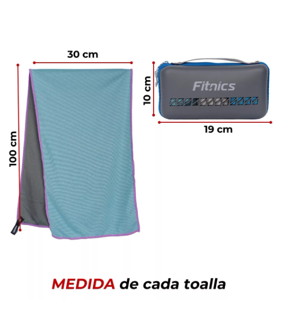 Toalla Microfibra Set De 3 Fitnics 100x30 Ejercicio +estuche Color Azul/gris-1