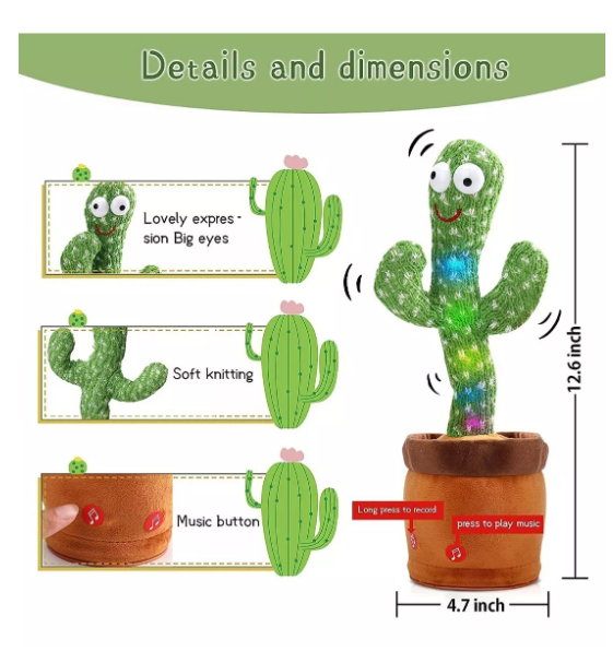 Cactus Bailarín Peluche Felpa Juguete Para Niños Recargable-2