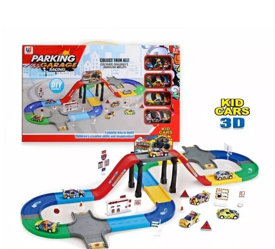 Pista Autopista Garage Racing The Parking 2 Niveles 4 Autos Color naranjo racing-1