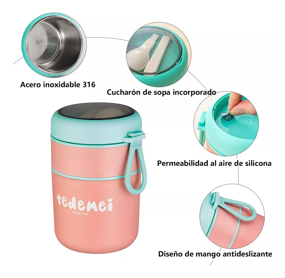 Lonchera Térmico Hermético 316 Acero Inoxidable Doble Capa-1