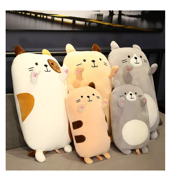 Peluche Almohada Suave Diseños Gatito Gato Kawaii 40cm Color Blanco-2