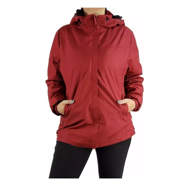 Chaqueta Corta Viento Térmica Impermeable Con Forro Mujer Burdeo Talla XXL-1