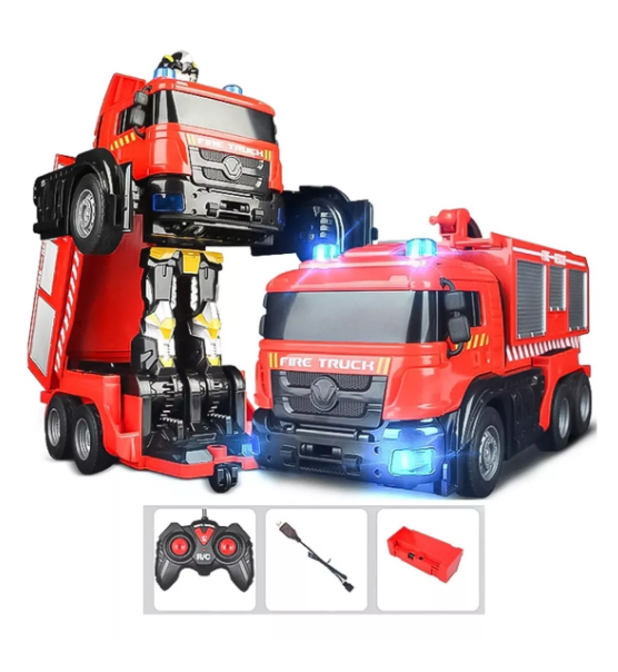 Auto A Control Remoto Transformer Bombero Lanza Agua 828-5 Color Rojo-0