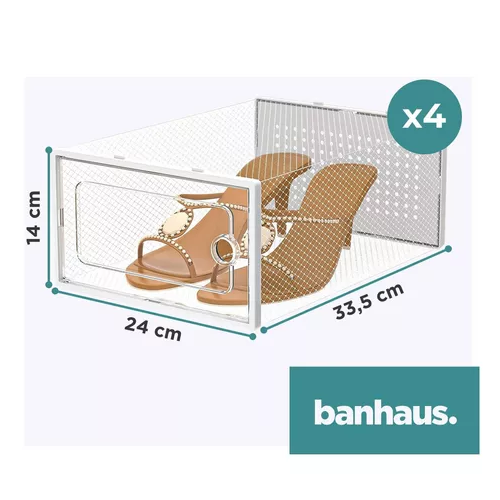 Caja Organizadora Zapatos Set X4 Banhaus Zapatero Apilable Color Blanco-2