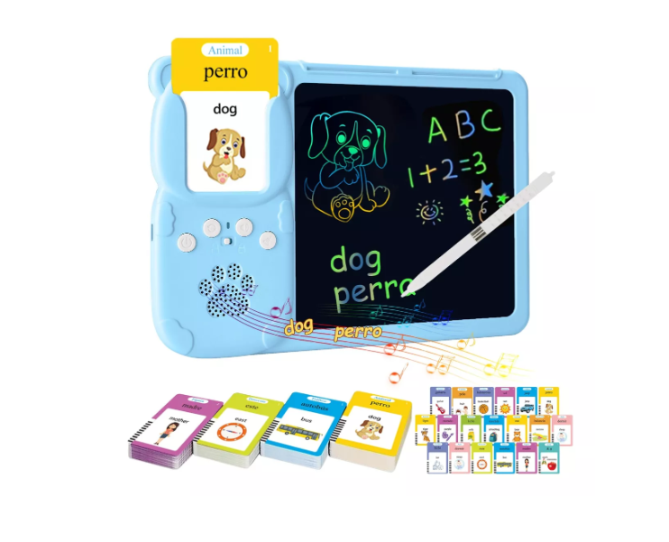 Tablero Didáctico Con 255 Tarjetas Español-inglés Para Niños Azul-0