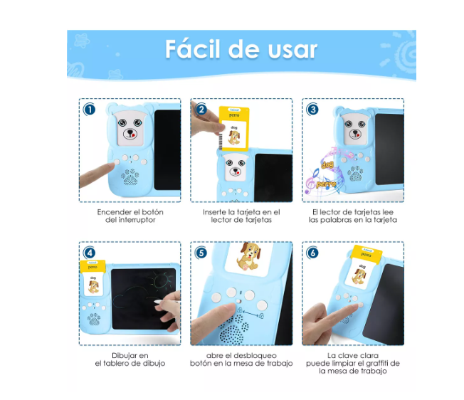 Tablero Didáctico Con 255 Tarjetas Español-inglés Para Niños Azul-2