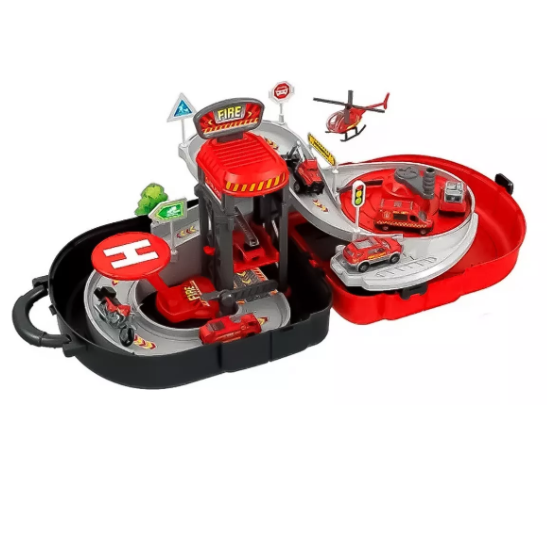 Pista Auto Mochila Estacion Bombero Juguete Helicoptero Grua-0