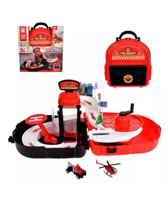 Pista Auto Mochila Estacion Bombero Juguete Helicoptero Grua-1