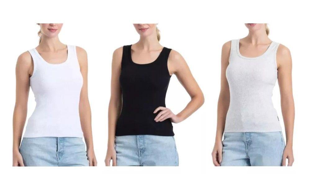 Pack 3 Camisetas Poleras Sin Manga Algodón Cotton. Color Blanco, Negro y Gris. Talla L-0