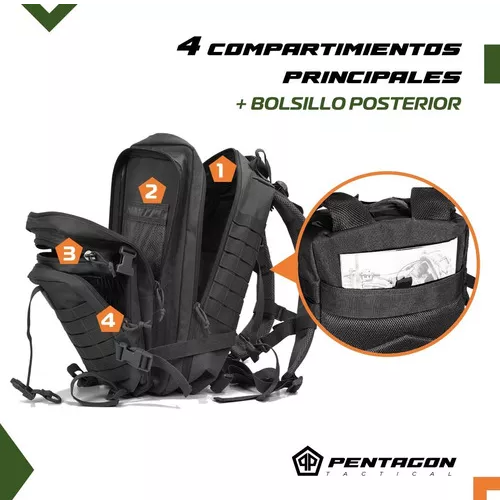Mochila Tactica Militar Outdoor Pentagon 45l Impermeable Color Negro-2