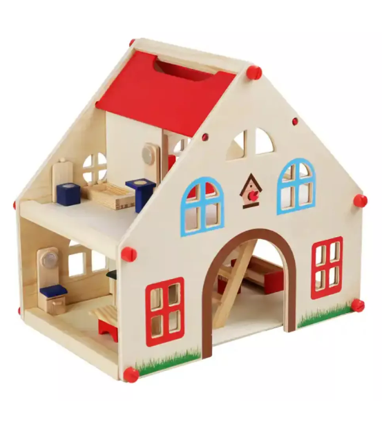 Casa De Muñeca De Madera Clásica Con Muebles-0