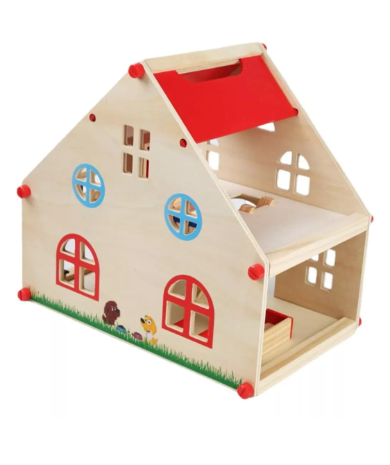 Casa De Muñeca De Madera Clásica Con Muebles-2