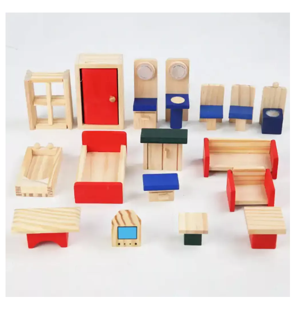 Casa De Muñeca De Madera Clásica Con Muebles-3