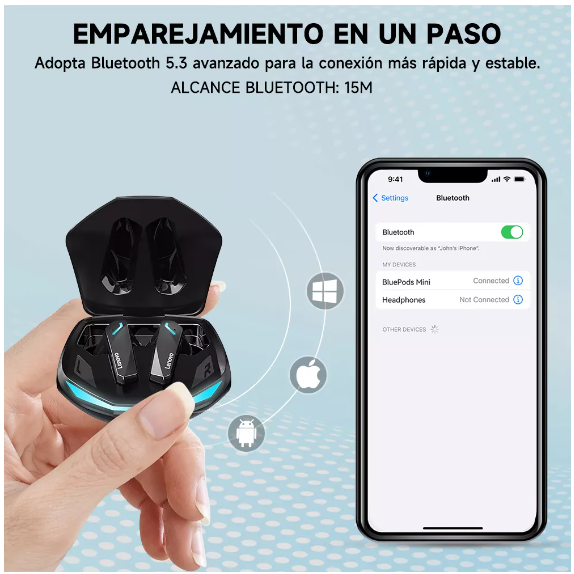 Audífonos in-ear gamer inalámbricos ThinkPlus GM2 PRO blanco con luz LED-3