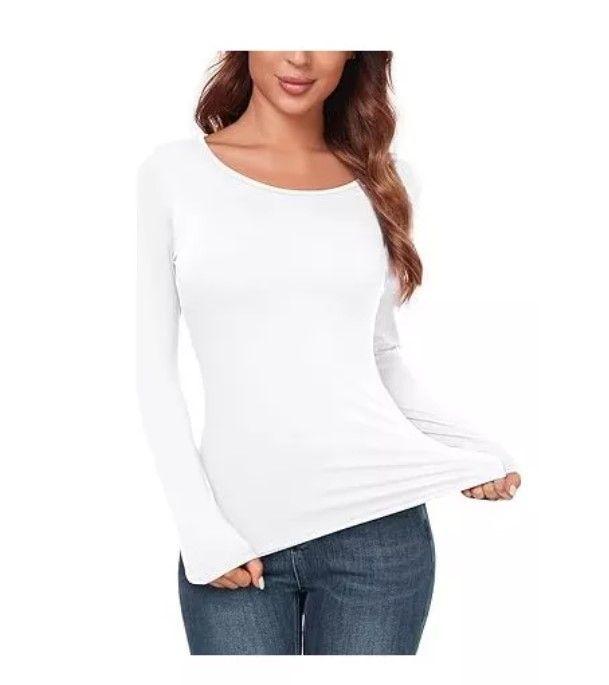 Pack 6 Camiseta De Mujer Manga Larga De Algodón Color Blanco Talla L-1