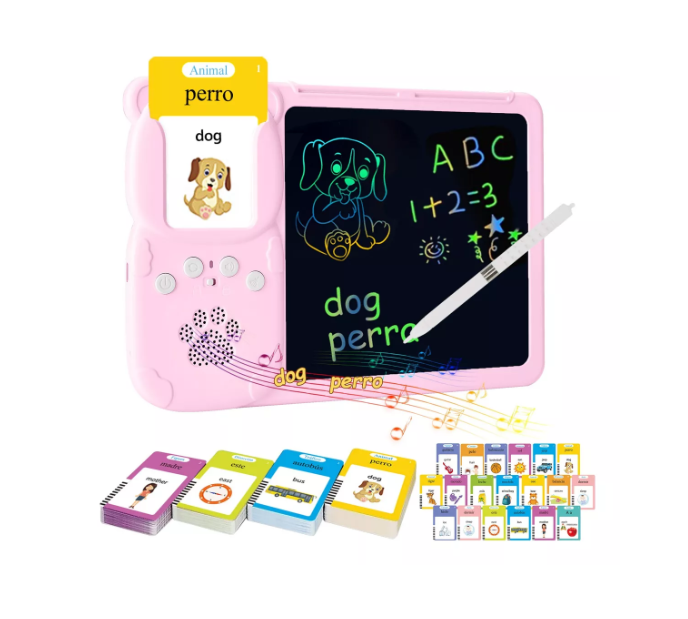 Tablero Didáctico Con 255 Tarjetas Español-inglés Para Niños Rosa-0