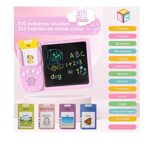 Tablero Didáctico Con 255 Tarjetas Español-inglés Para Niños Rosa-2