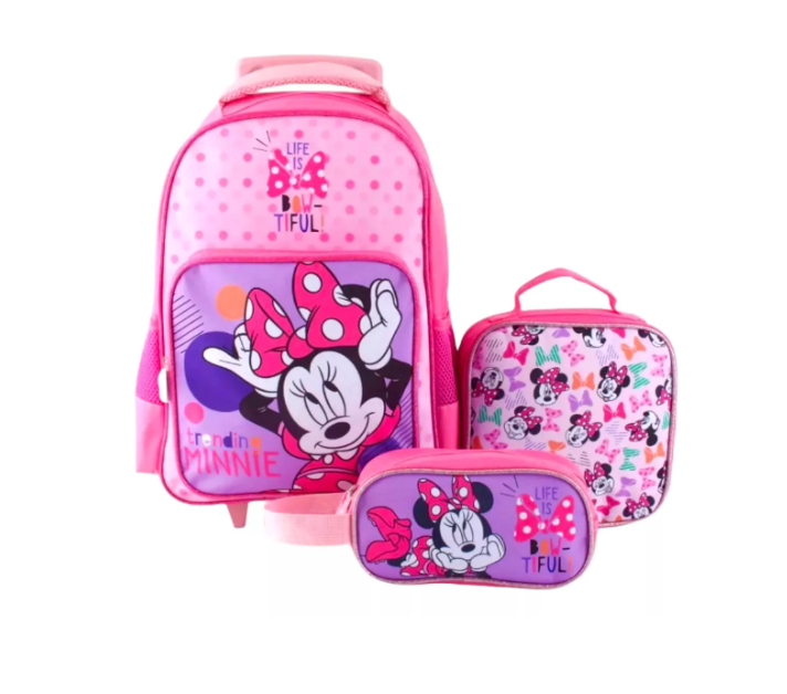 Mochila Escolar Niñas Con Ruedas + Estuche + Lonchera-0