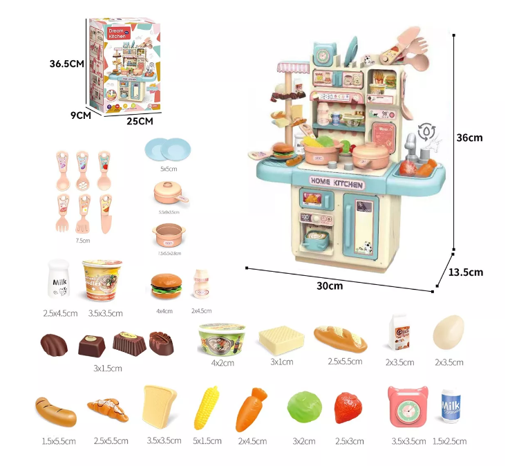 Cocina De Juguete Kitchen 32pcs Juego De Niñas Niños Celeste-2