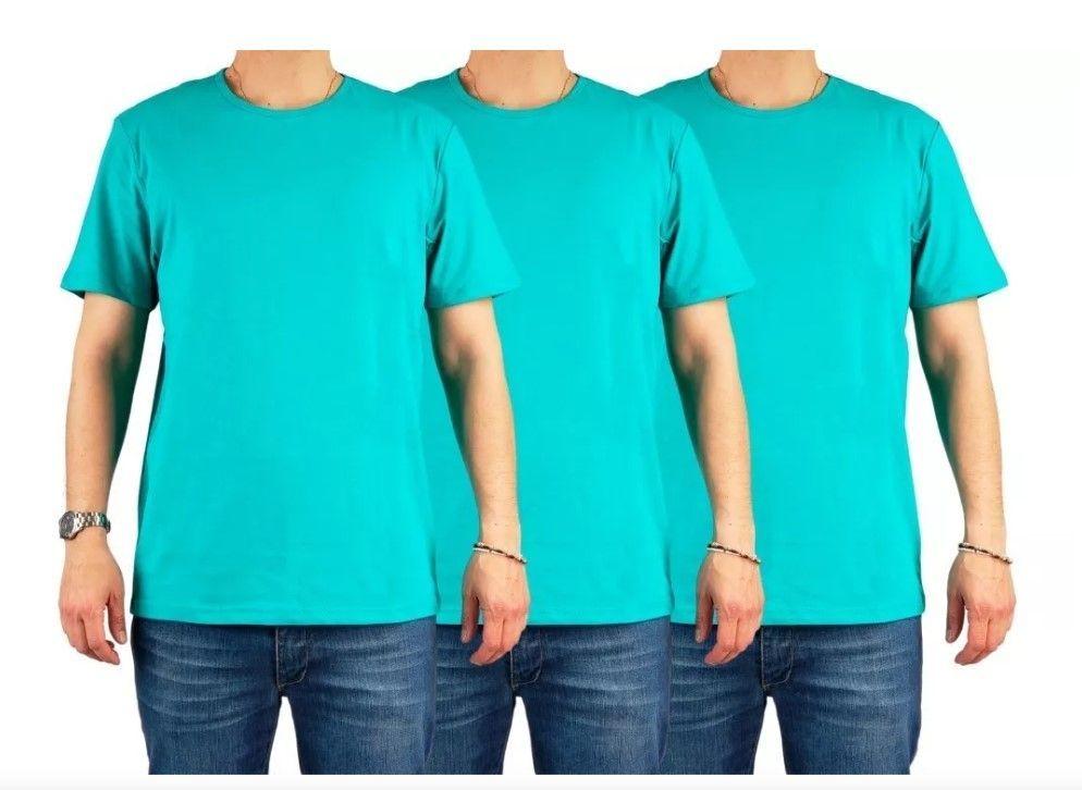 Pack 3 Poleras Algodon Manga Corta Para Estampar. Color Turquesa. Talla S-0