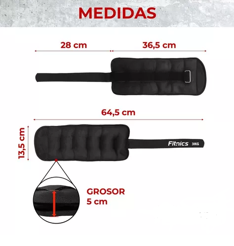 Pesas De Tobillo Muñeca Tobillera Set 2 De 3kg C/u Total 6kg Color Negro-2