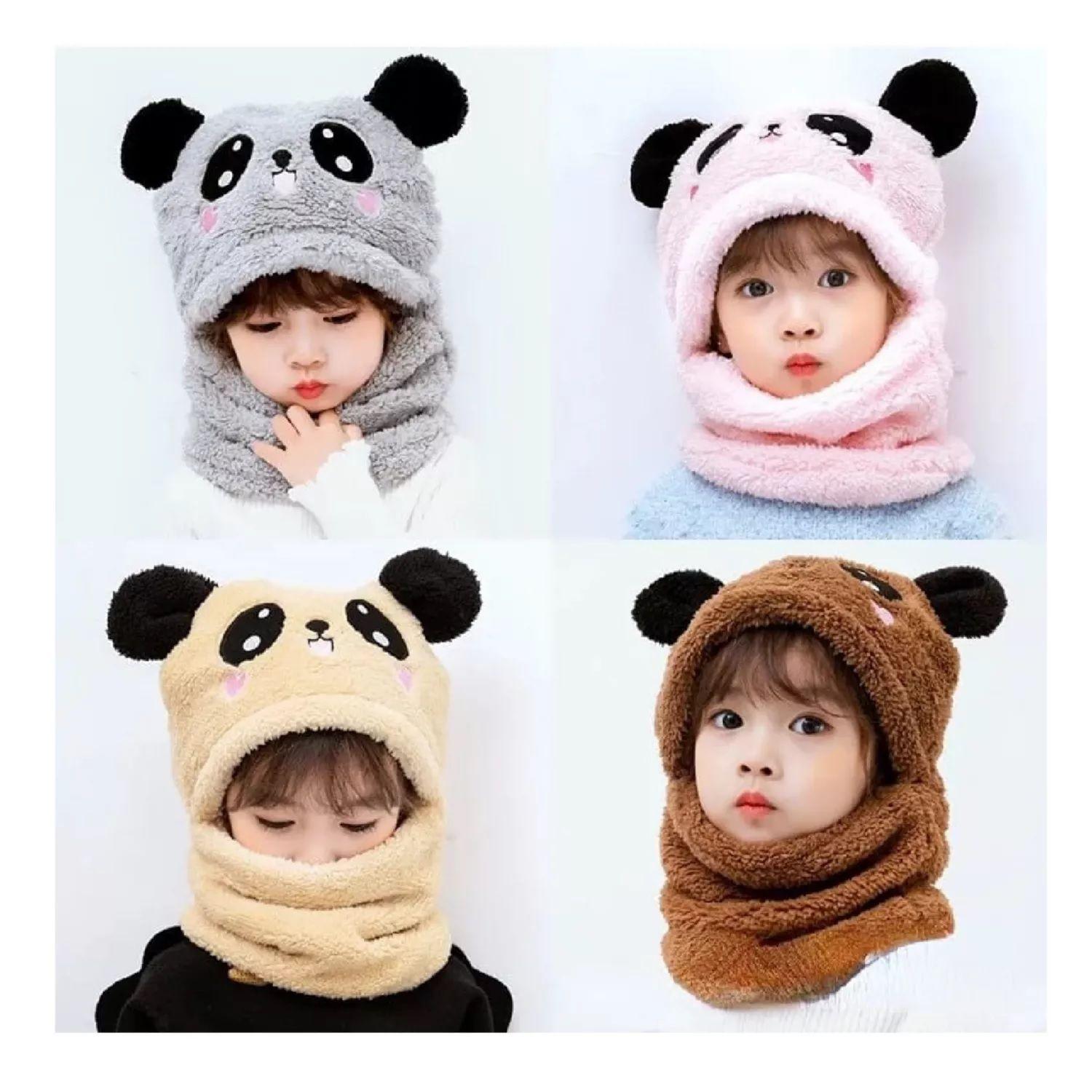 Gorro Con Cuello Para Bebé Niños Diseño Oso Invierno Colores-2