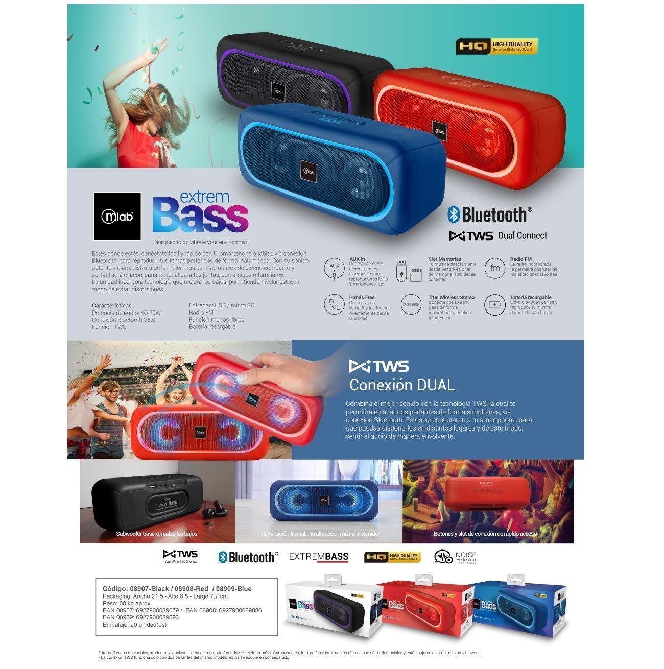 Parlante Portátil Inalámbrico Bluetooth Extrem Bass TWS-1