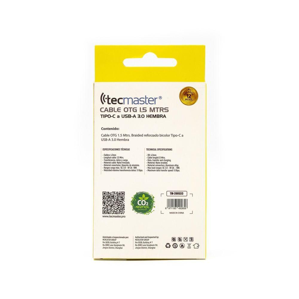 Cable Tipo C A Usb 3.0 Hembra Reforzado 1.5 Metros Tecmaster Negro-3