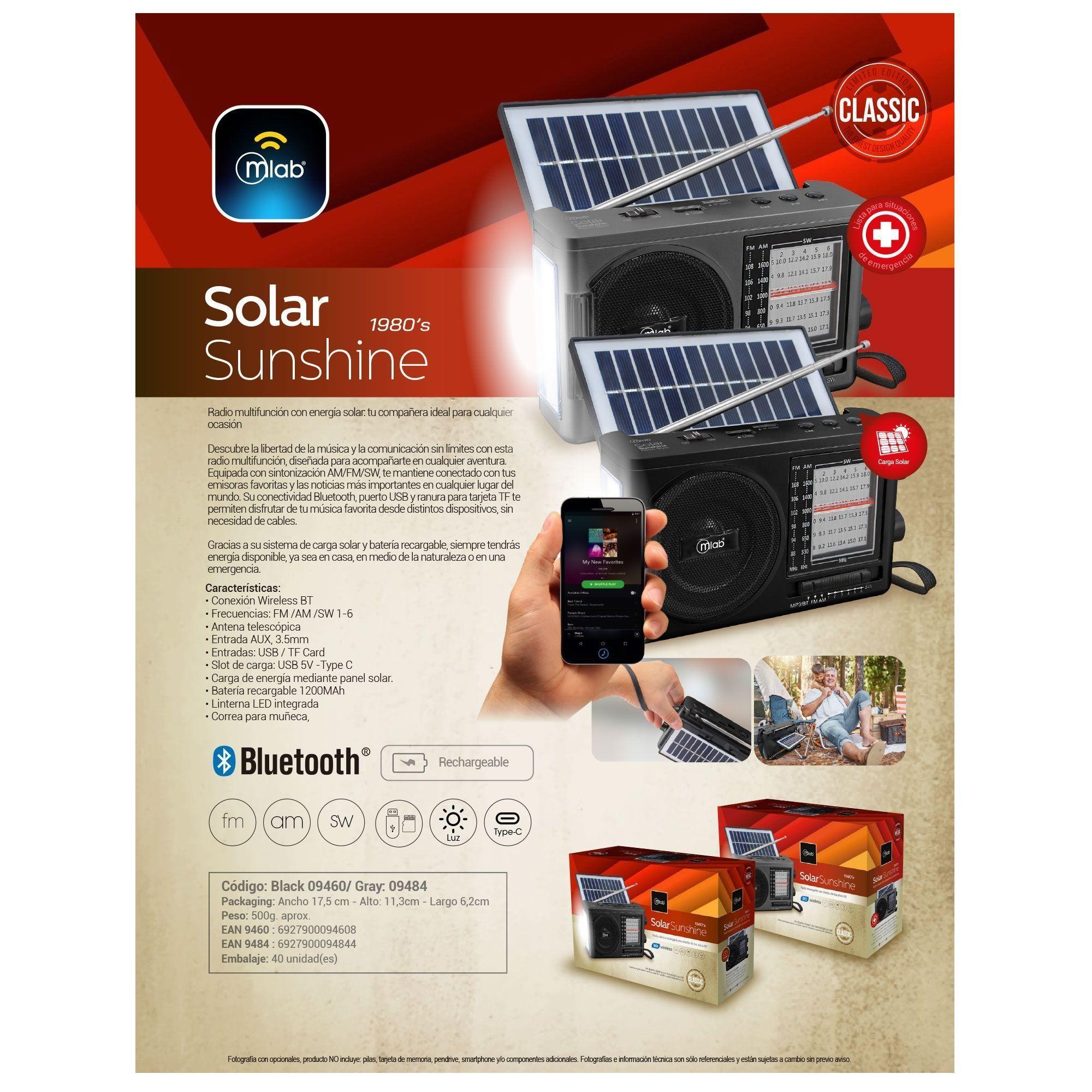 Radio Solar Portatil Con Linterna Bluetooth Bt amfmsw Usb-7