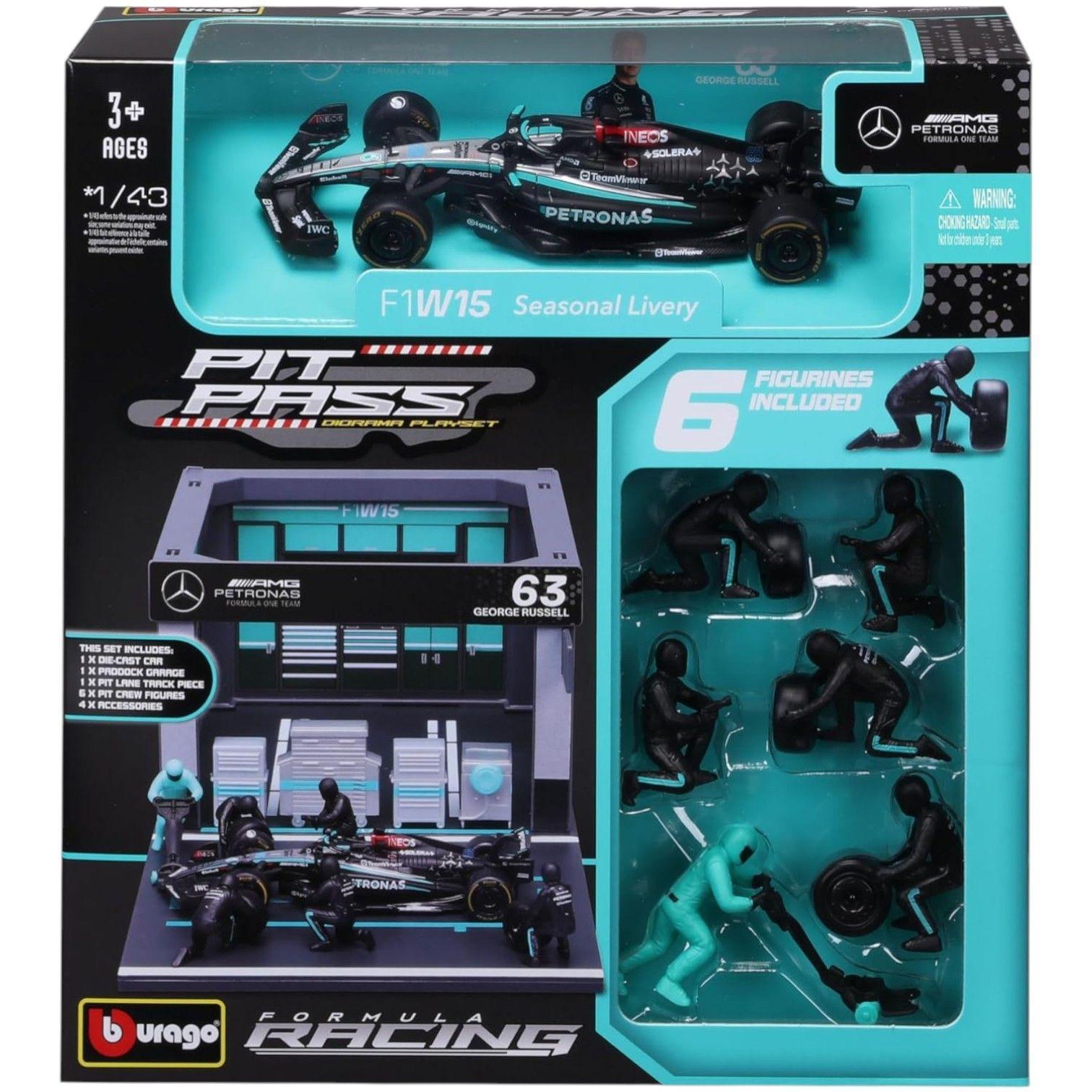 Set Pit Stop Mercedes W15 2024 63 George Russell Caja Normal Burago 1 43-3