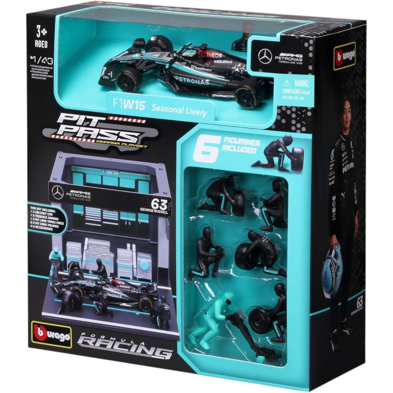 Set Pit Stop Mercedes W15 2024 63 George Russell Caja Normal Burago 1 43-4