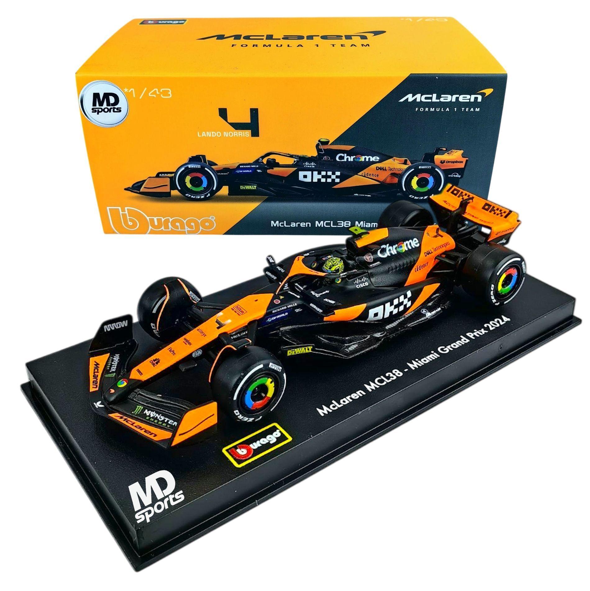 Auto F1 Mclaren MCL38 GP Miami 2024 4 Lando Norris Caja Acrilica Burago 1 43-2