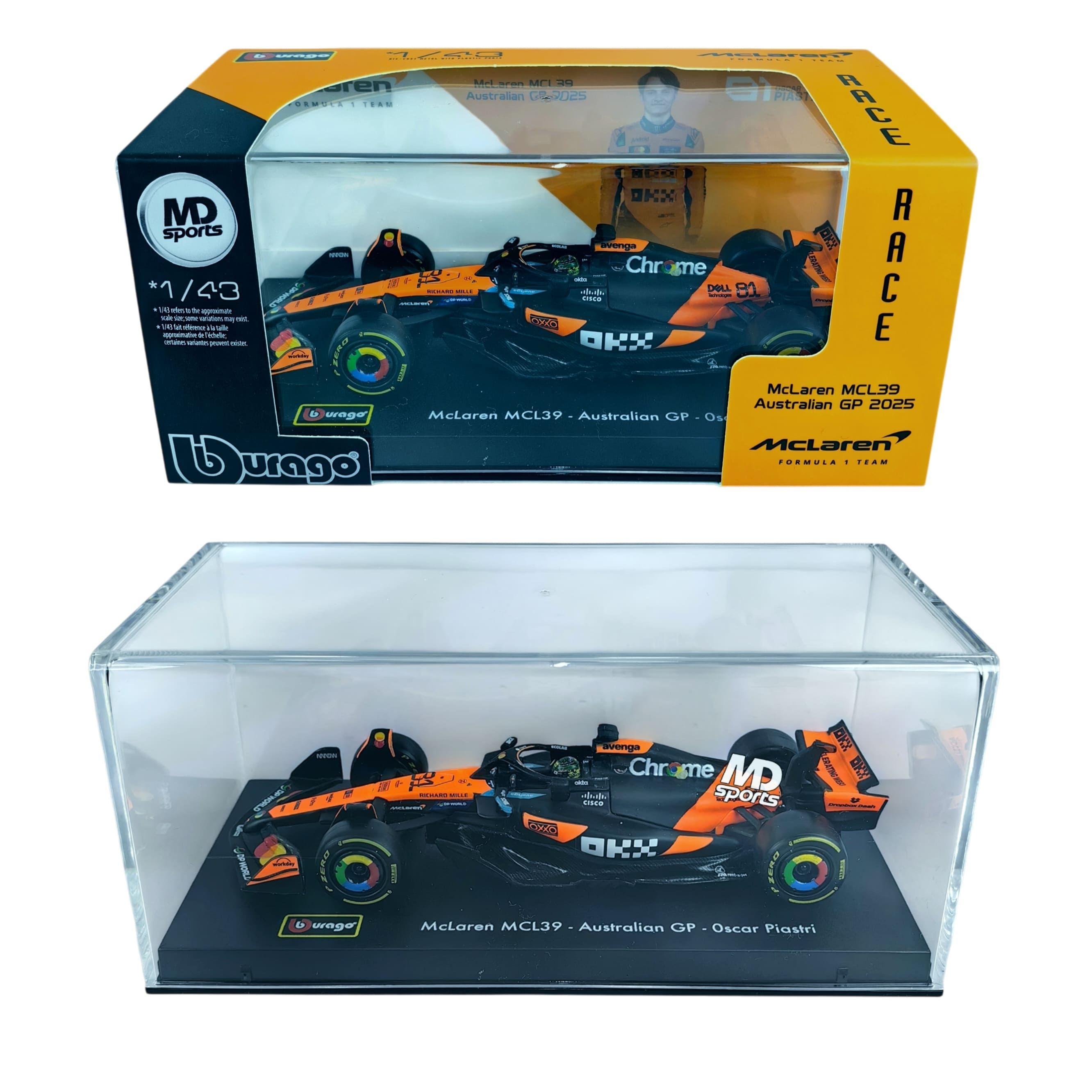 Auto F1 Mclaren MCL39 GP Australia 2025 81 Oscar Piastri Caja Acrilica Burago 1 43-2
