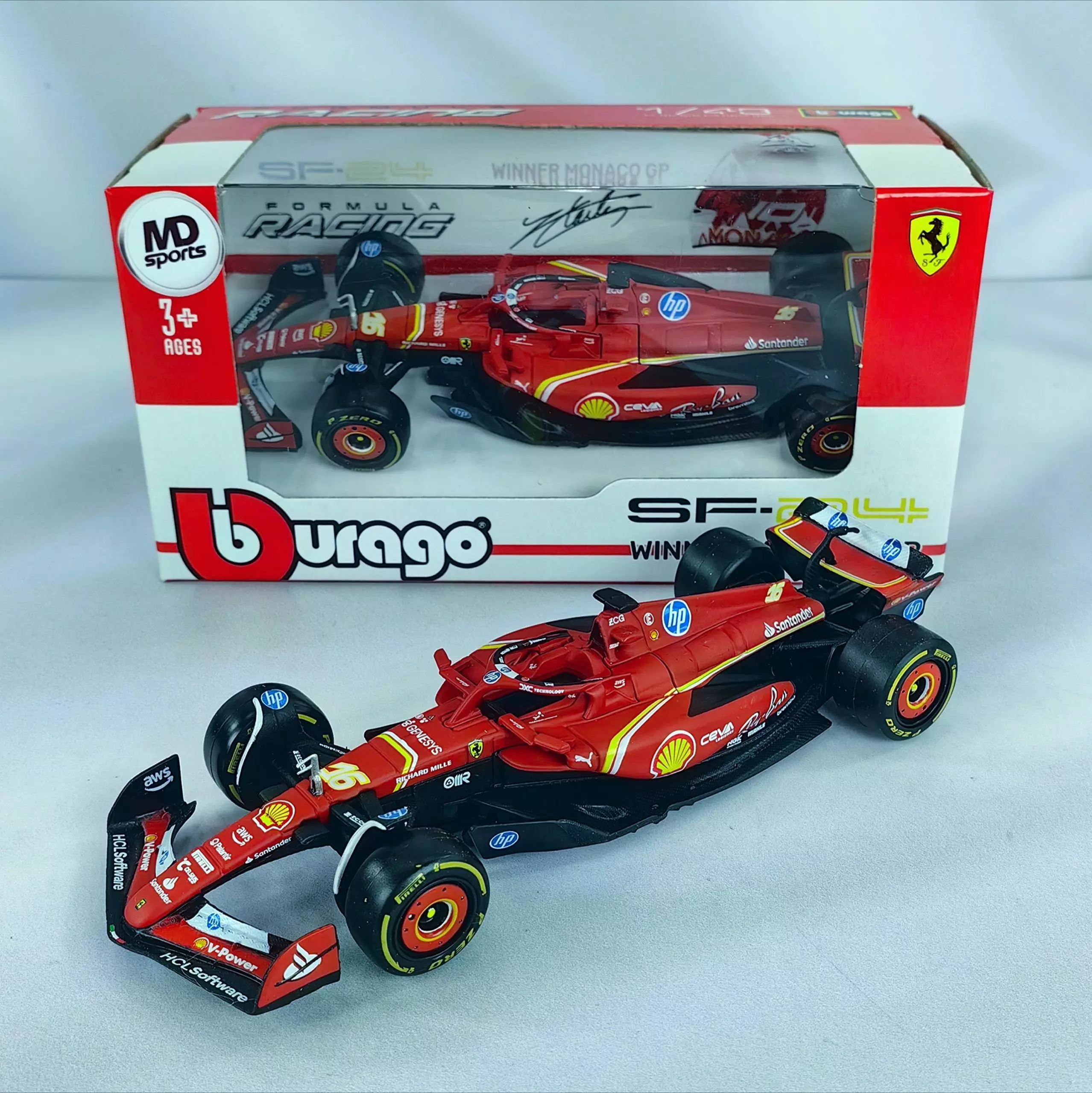 Auto F1 Ferrari SF 24 Monaco GP 2024 16 Charles Leclerc Caja Normal Burago 1 43-0