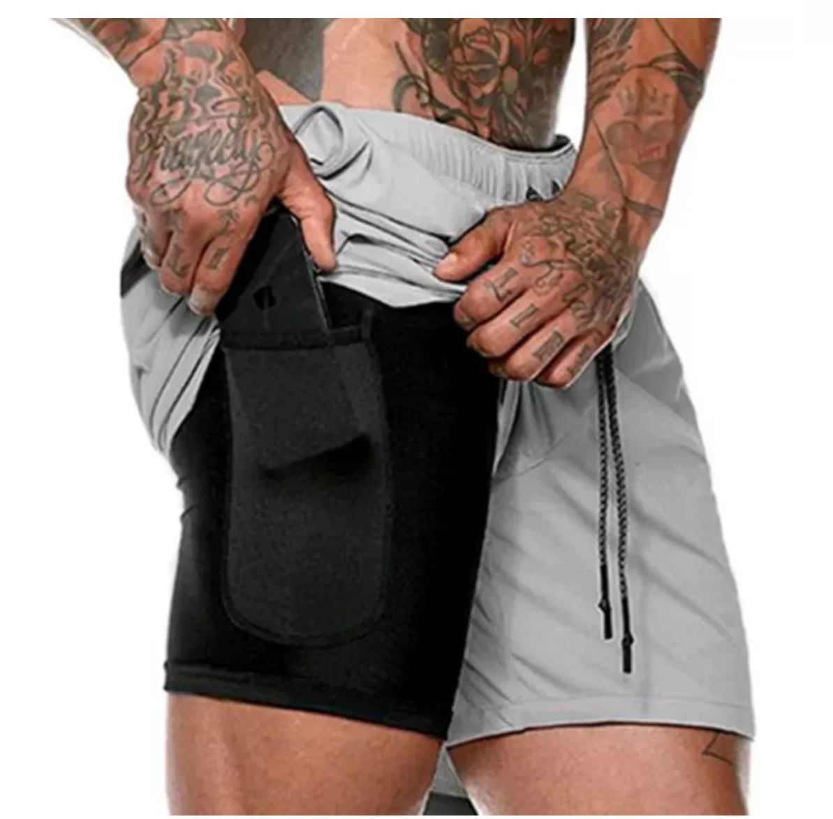  Short Deportivo Hombre Pantalones Cortos Secado Rápido Gris-0