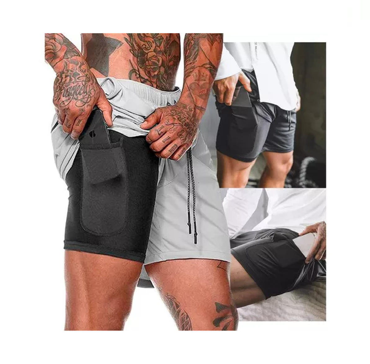  Short Deportivo Hombre Pantalones Cortos Secado Rápido Gris-2