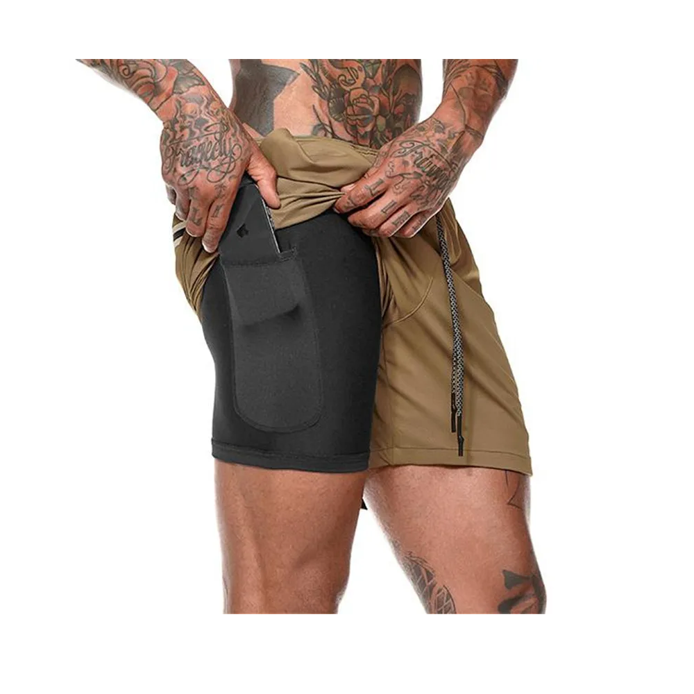 Short Deportivo Hombre Pantalones Cortos Secado Rápido Cafe-0
