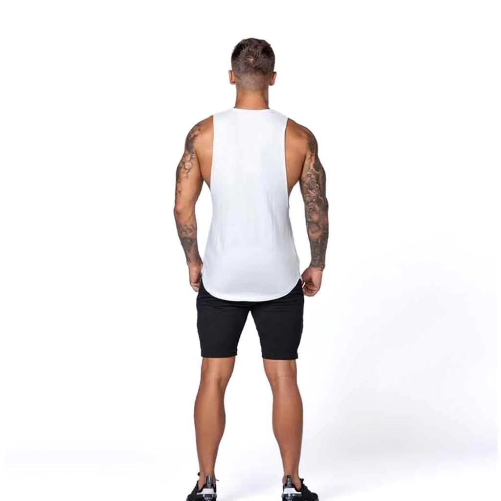 Polera Deportiva Musculosa Hombre Gimnasio Algodón Blanco-1